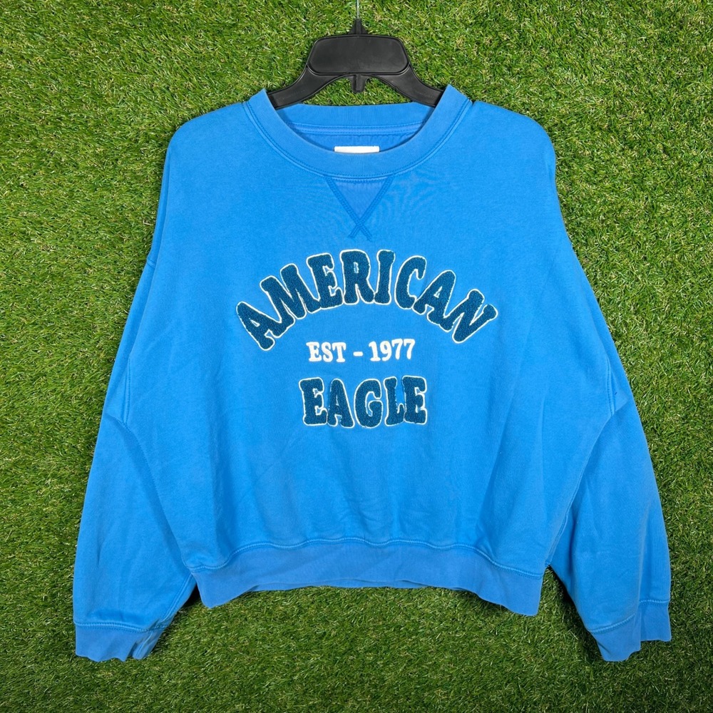 American Eagle Mens‎ Blue Graphic Crewneck Sweatshirt Medium